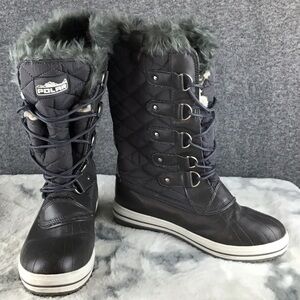 Polar Rubber Nylon Tall Quilted Gray Winter Boots Size 9